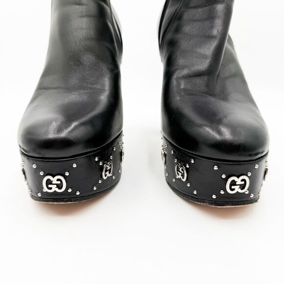 Gucci Janaya GG Black Leather Platform Boots Heels EU 40 US 10 - Picture 3 of 13